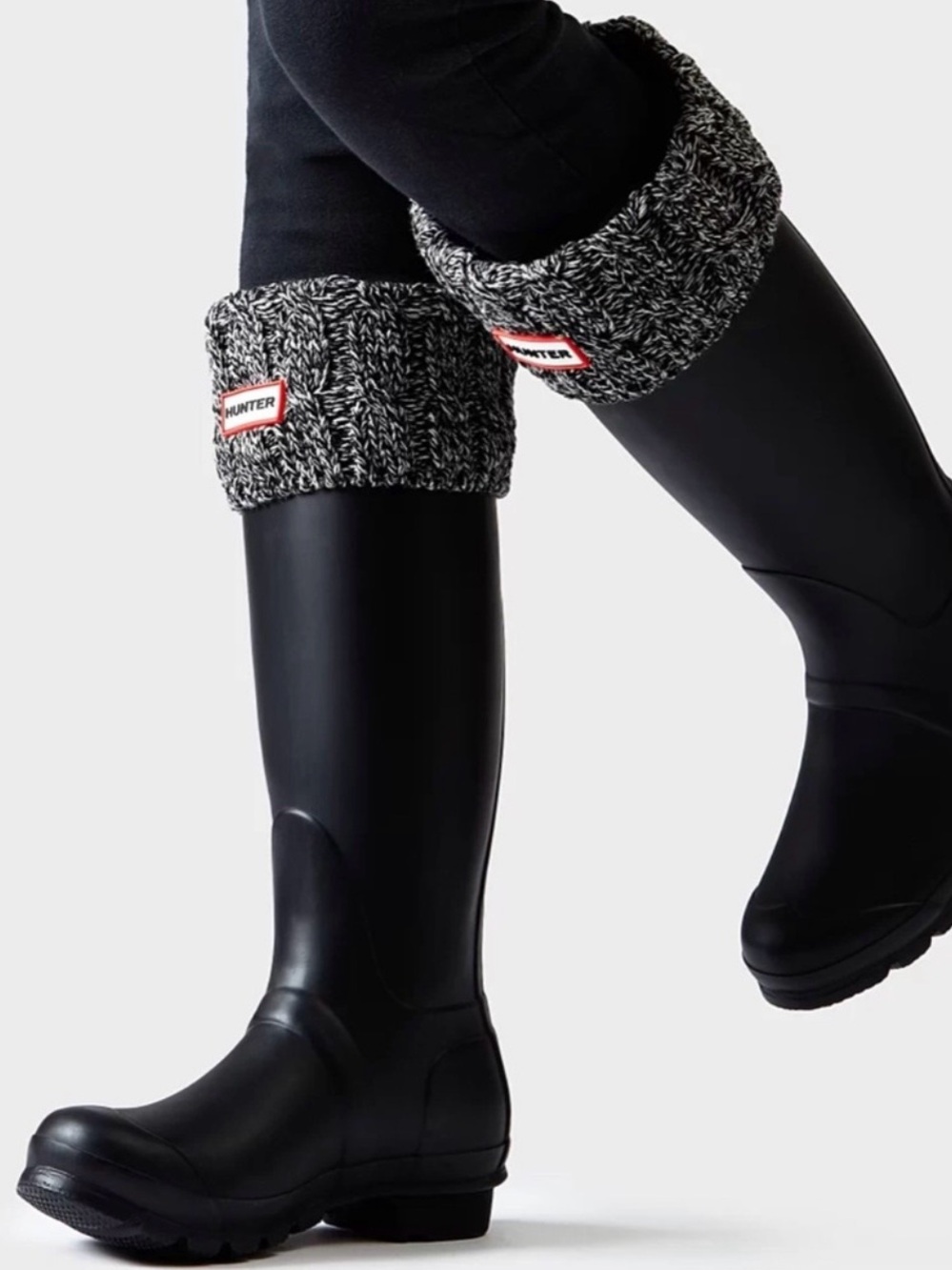 Hunter Tall Black Boot Socks with Marled Gray Cuff Size Large - Picture 3 of 4
